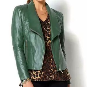 IMAN Platinum Buttery Soft Genuine Lamb Leather Jacket Lined Olive, M